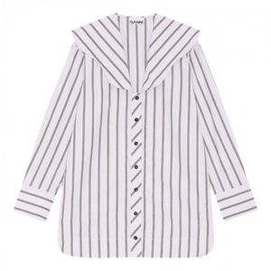 {Ganni} 🔷 Pinstriped collar button up top